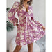 Floral Print v Neck Dress with Tie Bow
