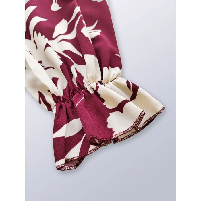 Floral Print v Neck Dress with Tie Bow