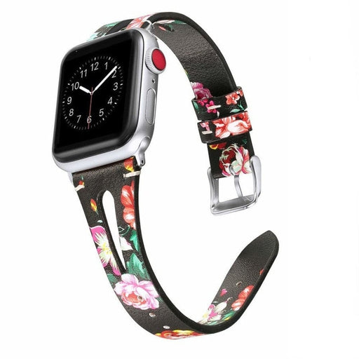 Floral Printed Leather Band Strap For Apple Watch