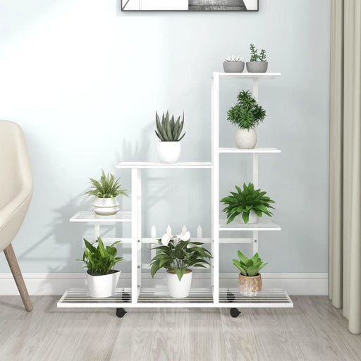 Flower Stand With Wheel 94.5x25x92.5 Cm White Metal Ttloop