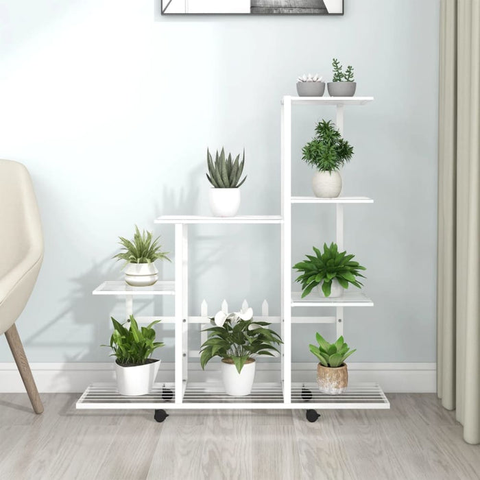 Flower Stand With Wheel 94.5x25x92.5 Cm White Metal Ttloop