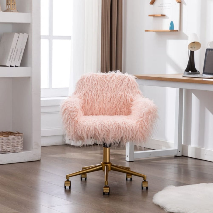 Fluffy Office Chair Faux Fur Modern Swivel Desk For Women
