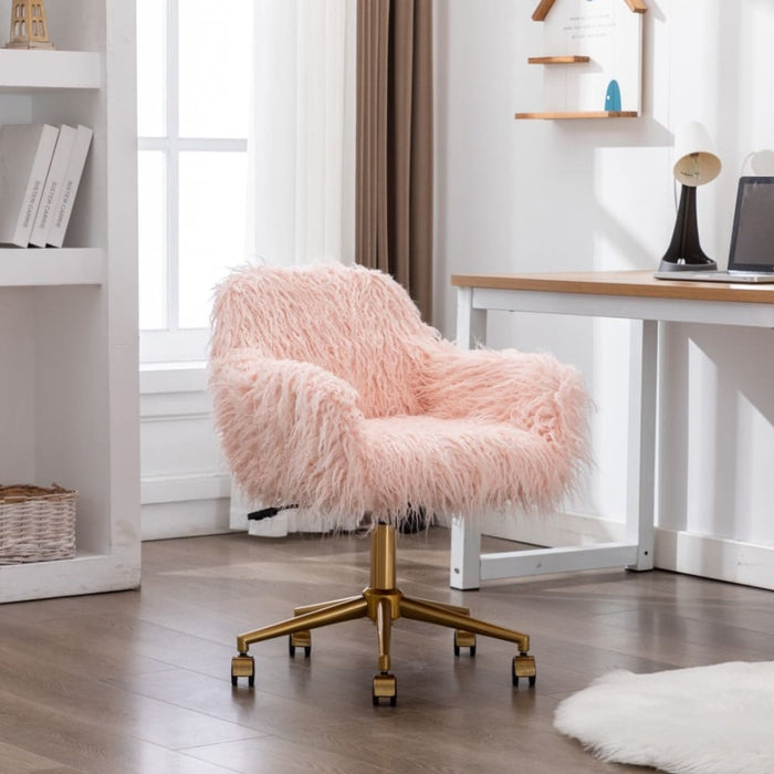 Fluffy Office Chair Faux Fur Modern Swivel Desk For Women