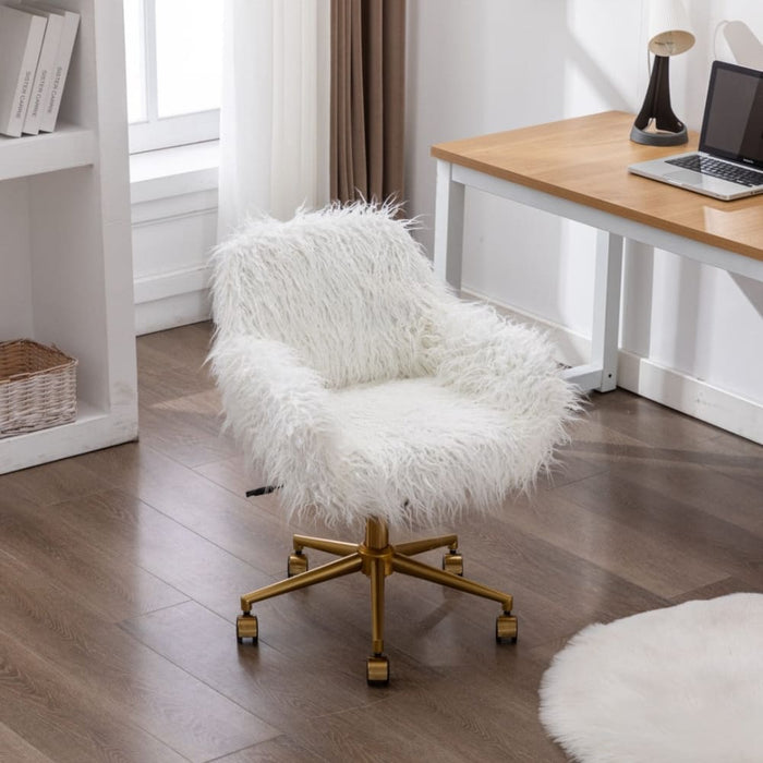 Fluffy Office Chair Faux Fur Modern Swivel Desk For Women