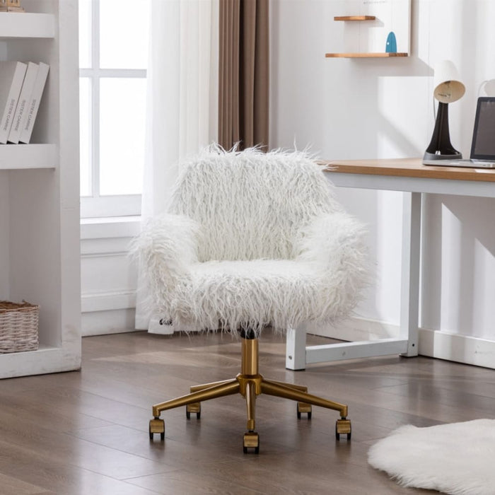 Fluffy Office Chair Faux Fur Modern Swivel Desk For Women