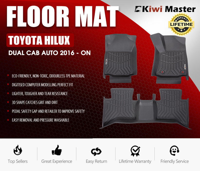 3D Tpe Car Floor Mats Liner Fit Toyota Hilux Dual Cab Auto 2016-On