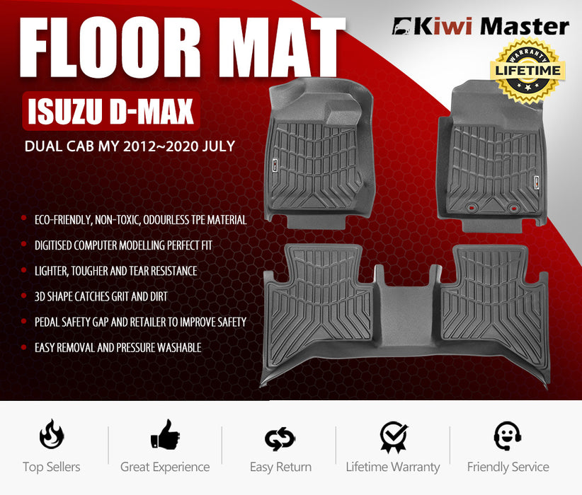 3D Tpe Car Floor Mats Liner Fit Isuzu D-Max Dmax Dual Cab My 2012~2020 July