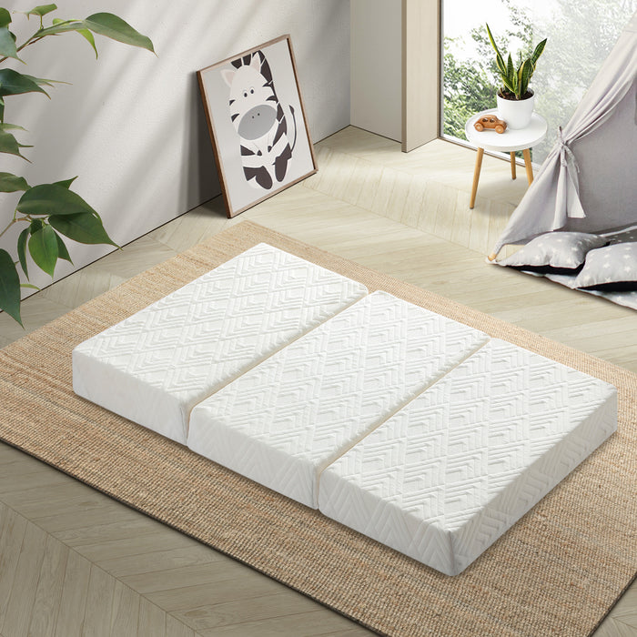 Folding Mattress 3-Fold Foldable Foam Mattresses Baby Cot Bed Mat White