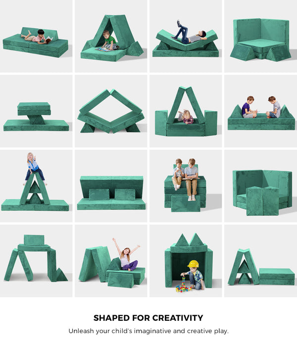 4Pcs Kids Play Couch Modular Lounge Cushion Convertible Playset Green