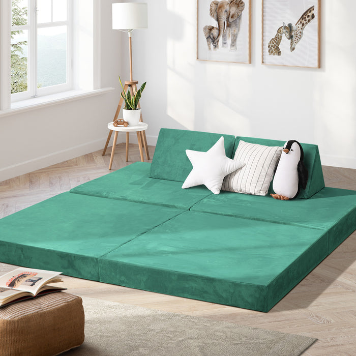 4Pcs Kids Play Couch Modular Lounge Cushion Convertible Playset Green