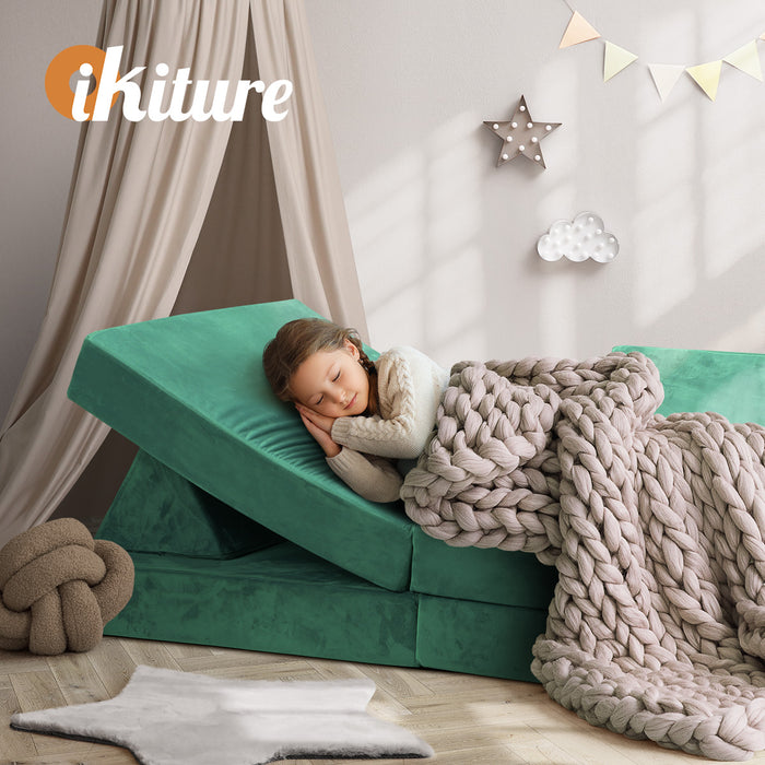 4Pcs Kids Play Couch Modular Lounge Cushion Convertible Playset Green