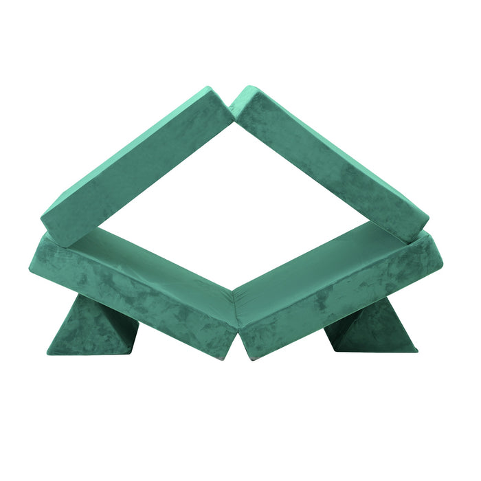 4Pcs Kids Play Couch Modular Lounge Cushion Convertible Playset Green