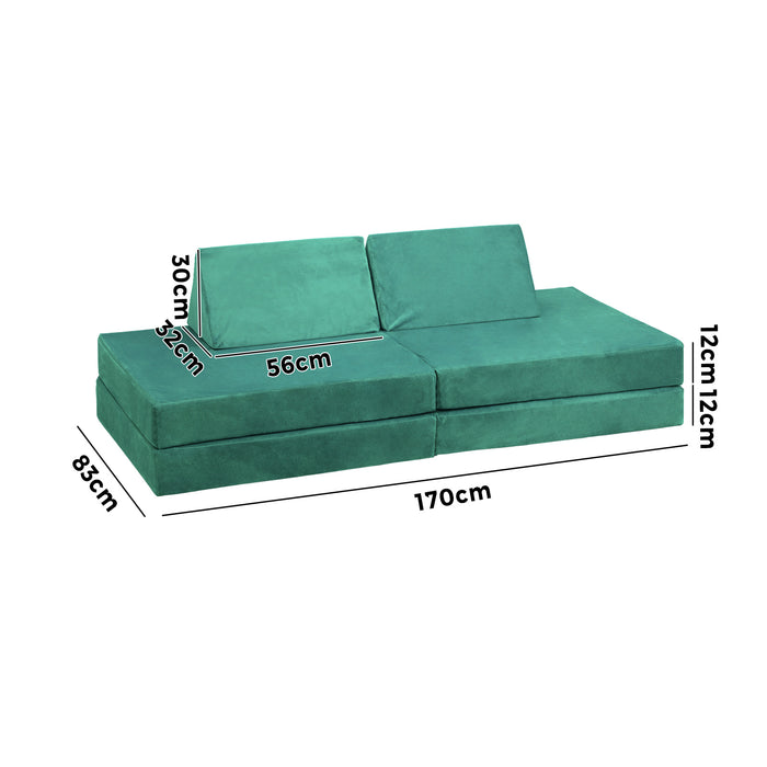 4Pcs Kids Play Couch Modular Lounge Cushion Convertible Playset Green