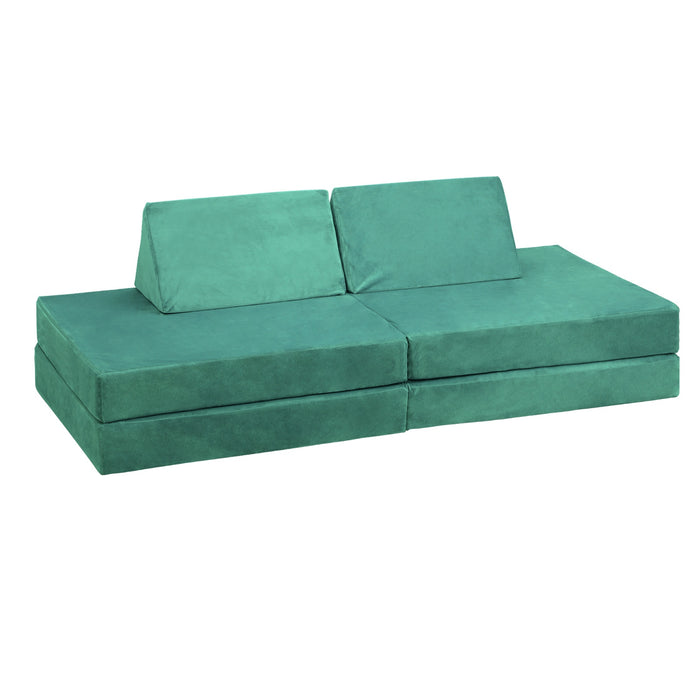 4Pcs Kids Play Couch Modular Lounge Cushion Convertible Playset Green