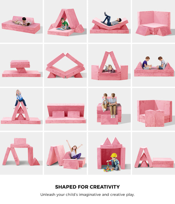 4Pcs Kids Play Couch Modular Lounge Cushion Convertible Playset Pink