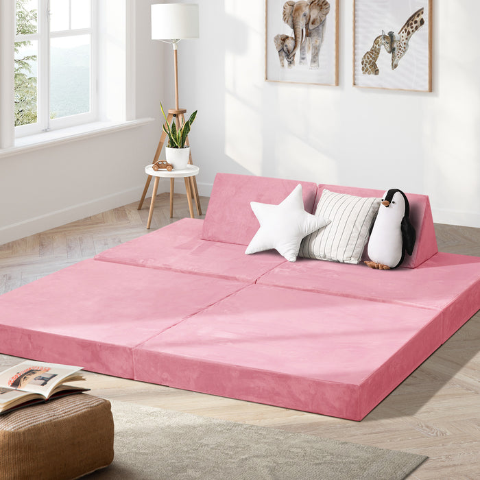 4Pcs Kids Play Couch Modular Lounge Cushion Convertible Playset Pink