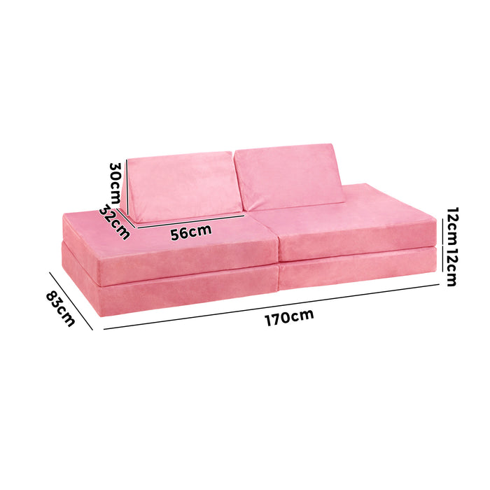 4Pcs Kids Play Couch Modular Lounge Cushion Convertible Playset Pink