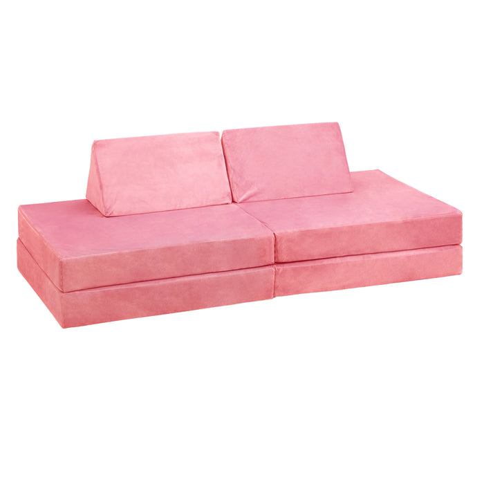 4Pcs Kids Play Couch Modular Lounge Cushion Convertible Playset Pink