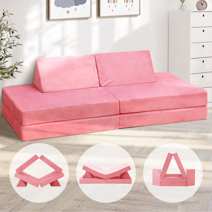 4Pcs Kids Play Couch Modular Lounge Cushion Convertible Playset Pink