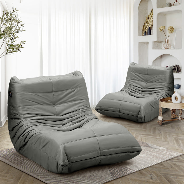 2X Floor Sofa Lounge Caterpillar Couch Single Accent Chair Pouffe Grey