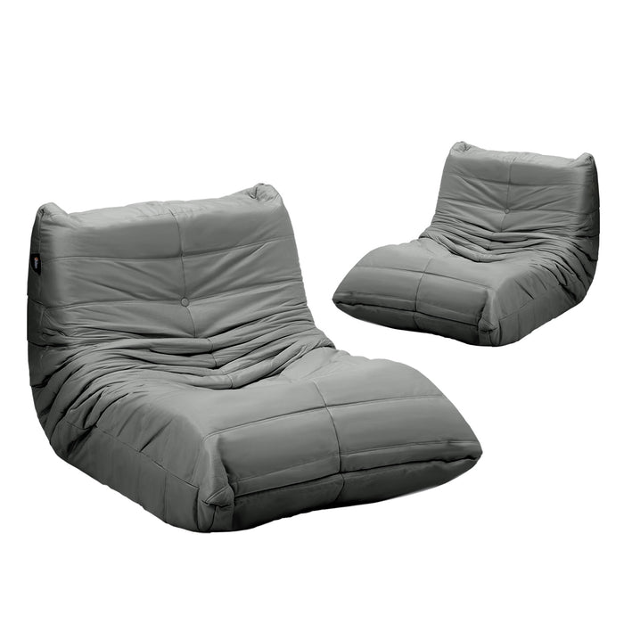 2X Floor Sofa Lounge Caterpillar Couch Single Accent Chair Pouffe Grey