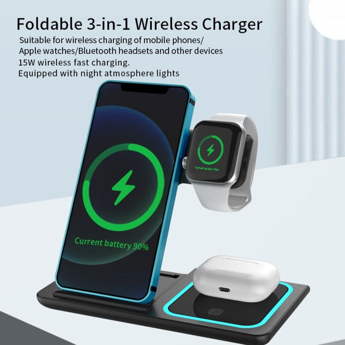 Foldable 3 in 1 Wireless Charging Stand with Led Light