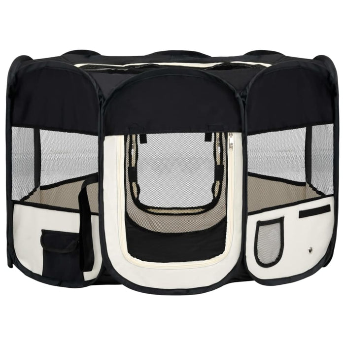 Foldable Dog Playpen with Carrying Bag Black 110x110x58 Cm