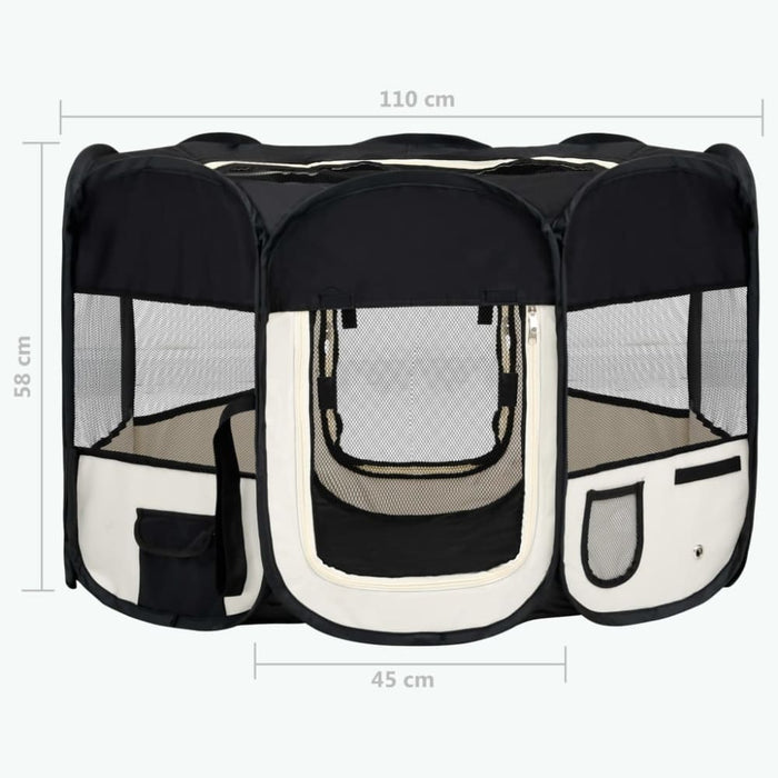 Foldable Dog Playpen with Carrying Bag Black 110x110x58 Cm