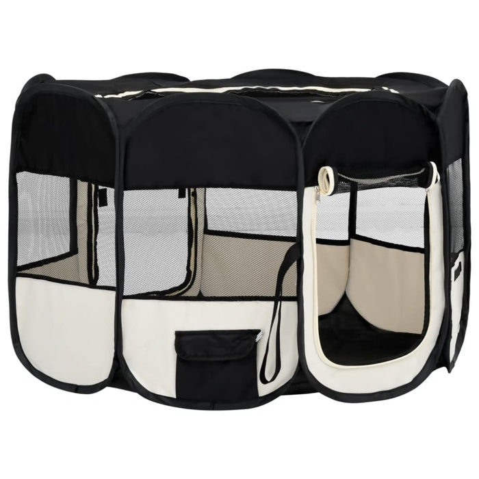 Foldable Dog Playpen with Carrying Bag Black 110x110x58 Cm