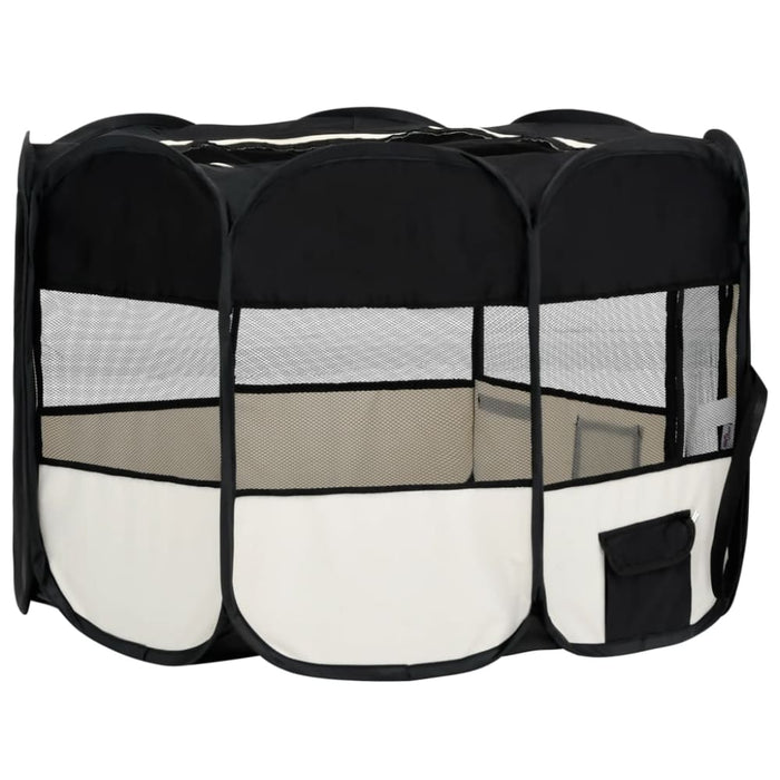 Foldable Dog Playpen with Carrying Bag Black 125x125x61 Cm