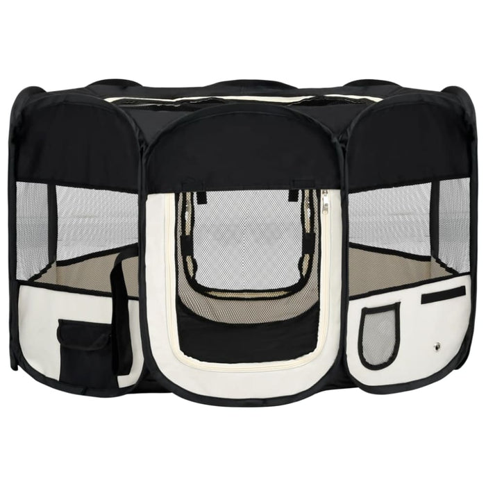 Foldable Dog Playpen with Carrying Bag Black 125x125x61 Cm