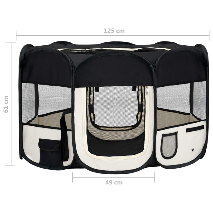 Foldable Dog Playpen with Carrying Bag Black 125x125x61 Cm