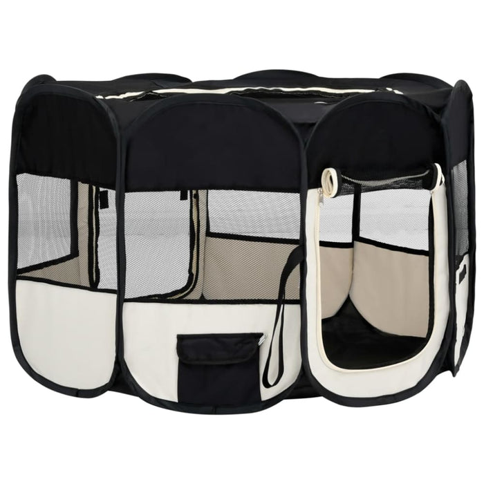Foldable Dog Playpen with Carrying Bag Black 125x125x61 Cm