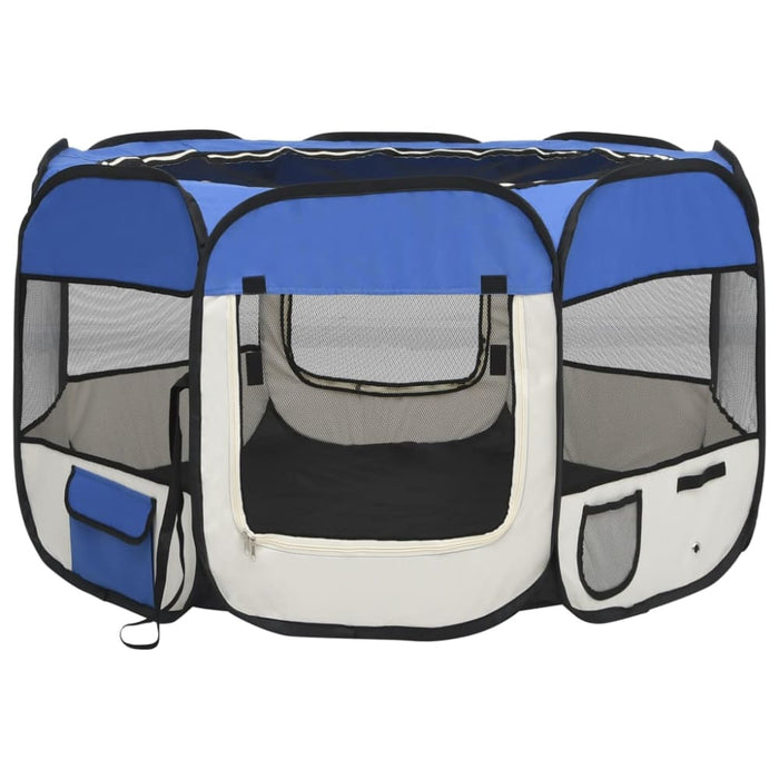 Foldable Dog Playpen with Carrying Bag Blue 110x110x58 Cm