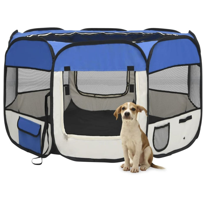 Foldable Dog Playpen with Carrying Bag Blue 110x110x58 Cm