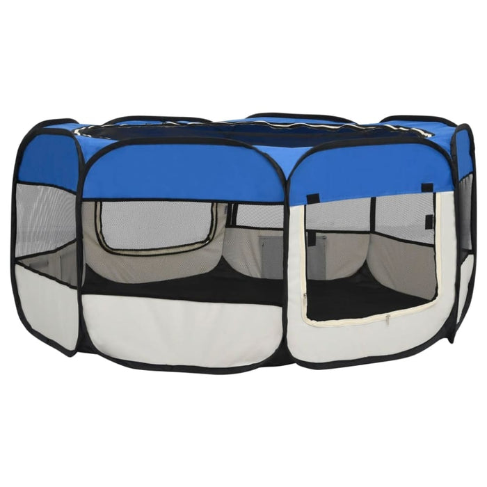 Foldable Dog Playpen with Carrying Bag Blue 145x145x61 Cm