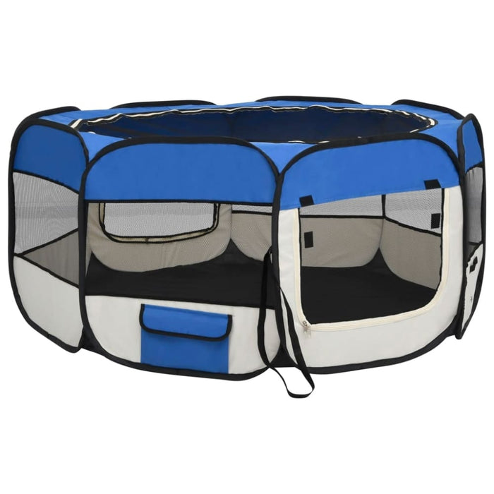 Foldable Dog Playpen with Carrying Bag Blue 145x145x61 Cm