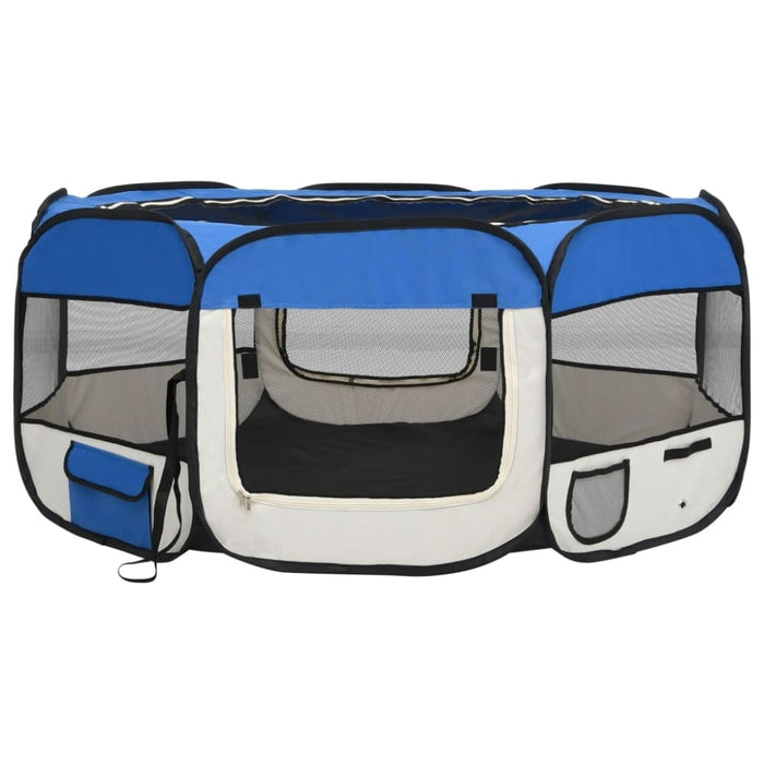 Foldable Dog Playpen with Carrying Bag Blue 145x145x61 Cm