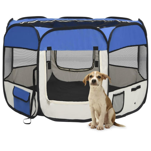 Foldable Dog Playpen with Carrying Bag Blue 90x90x58 Cm