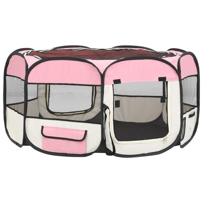 Foldable Dog Playpen with Carrying Bag Pink 145x145x61 Cm