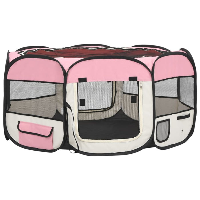 Foldable Dog Playpen with Carrying Bag Pink 145x145x61 Cm