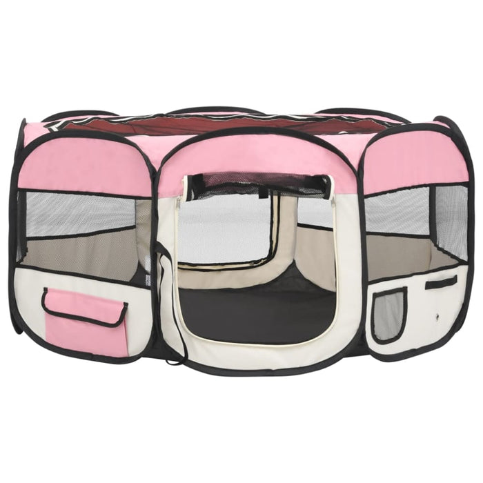 Foldable Dog Playpen with Carrying Bag Pink 145x145x61 Cm
