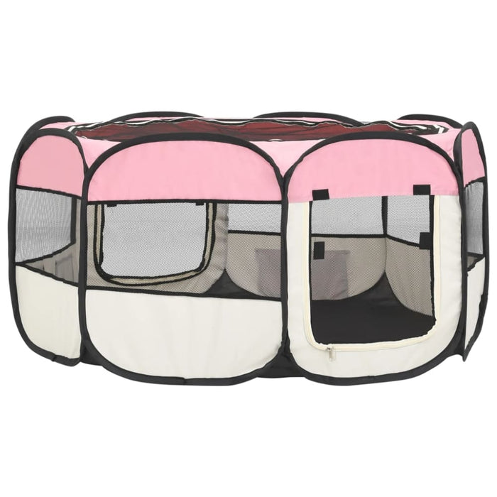 Foldable Dog Playpen with Carrying Bag Pink 145x145x61 Cm