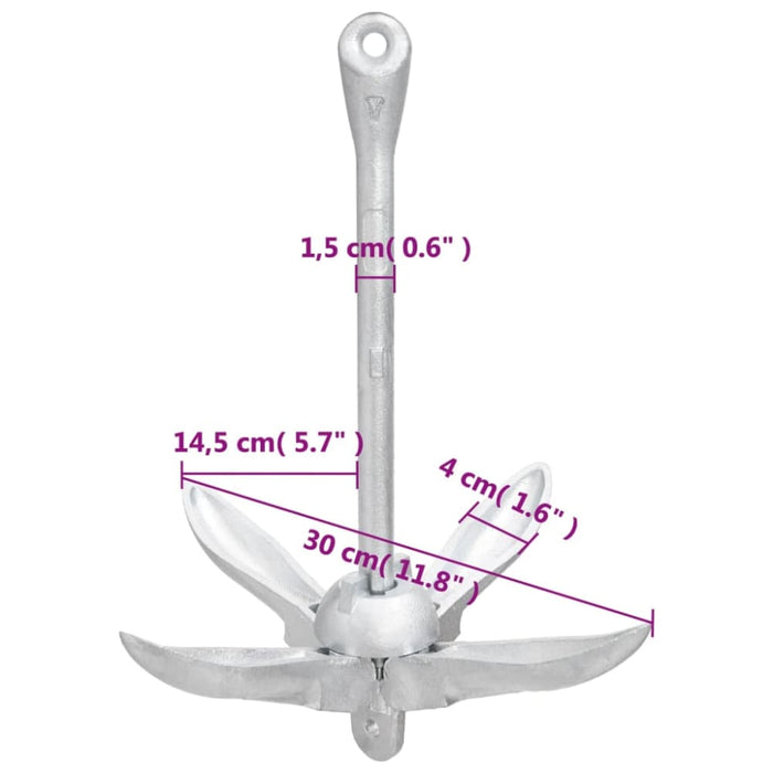 Folding Anchor with Rope Silver 1.5 Kg Malleable Iron Kaxna