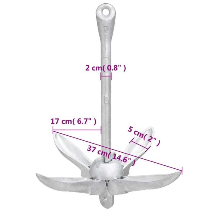 Folding Anchor with Rope Silver 3.2 Kg Malleable Iron Kaxnl