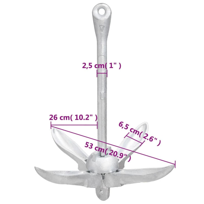 Folding Anchor with Rope Silver 8 Kg Malleable Iron Kaxin