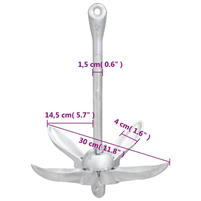 Folding Anchor Silver 1.5 Kg Malleable Iron Kaxno