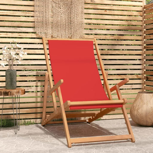 Folding Beach Chair Solid Wood Teak Red Toiibb