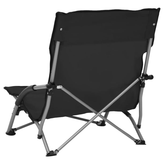 Folding Beach Chairs 2 Pcs Black Fabric Toxank