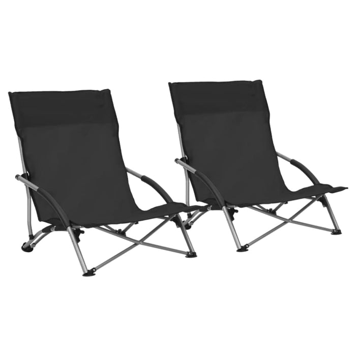 Folding Beach Chairs 2 Pcs Black Fabric Toxank